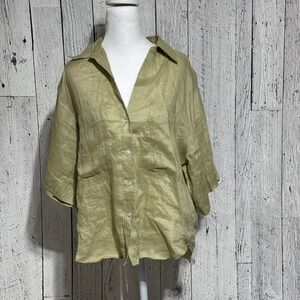 H&M 100% Linen Light Green Size S Oversize Button Down Short Sleeve  Slouchy Fit